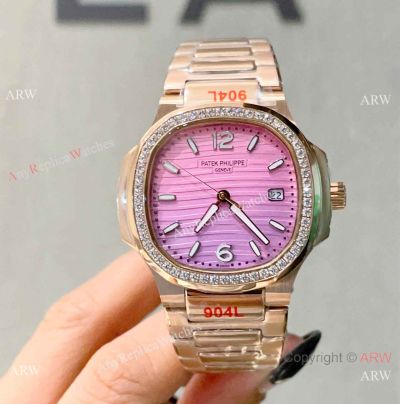 New! Copy Patek Philippe Nautilus Ladies Pink Ombre Watch with Diamonds
